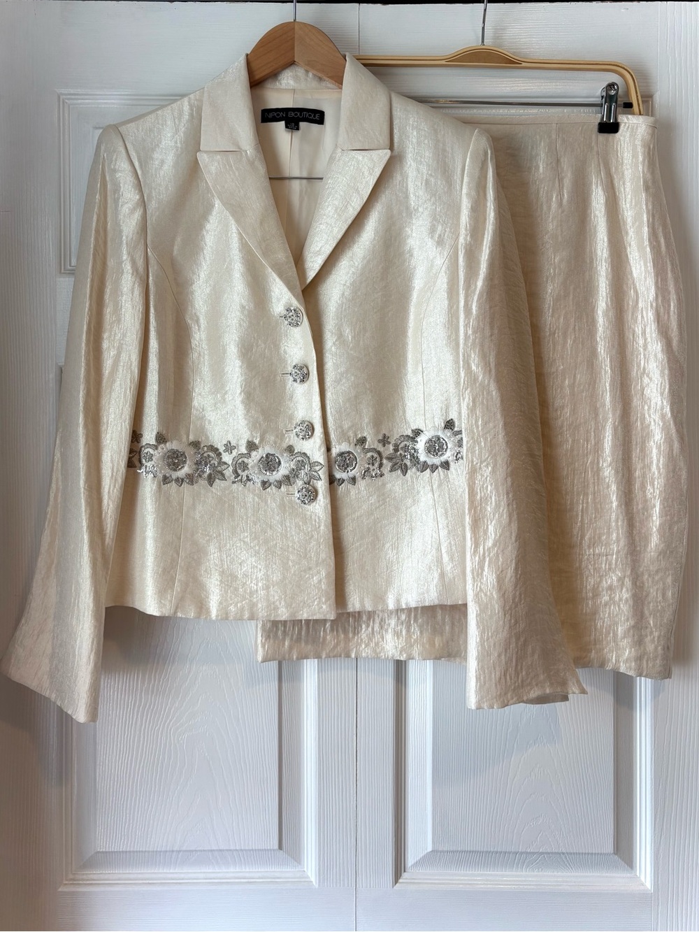 Nipon Boutique Ivory Embellished Skirt Set, Size 10